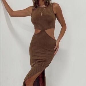 Princess Polly Brown Ribbed Cutout Maxi Dress